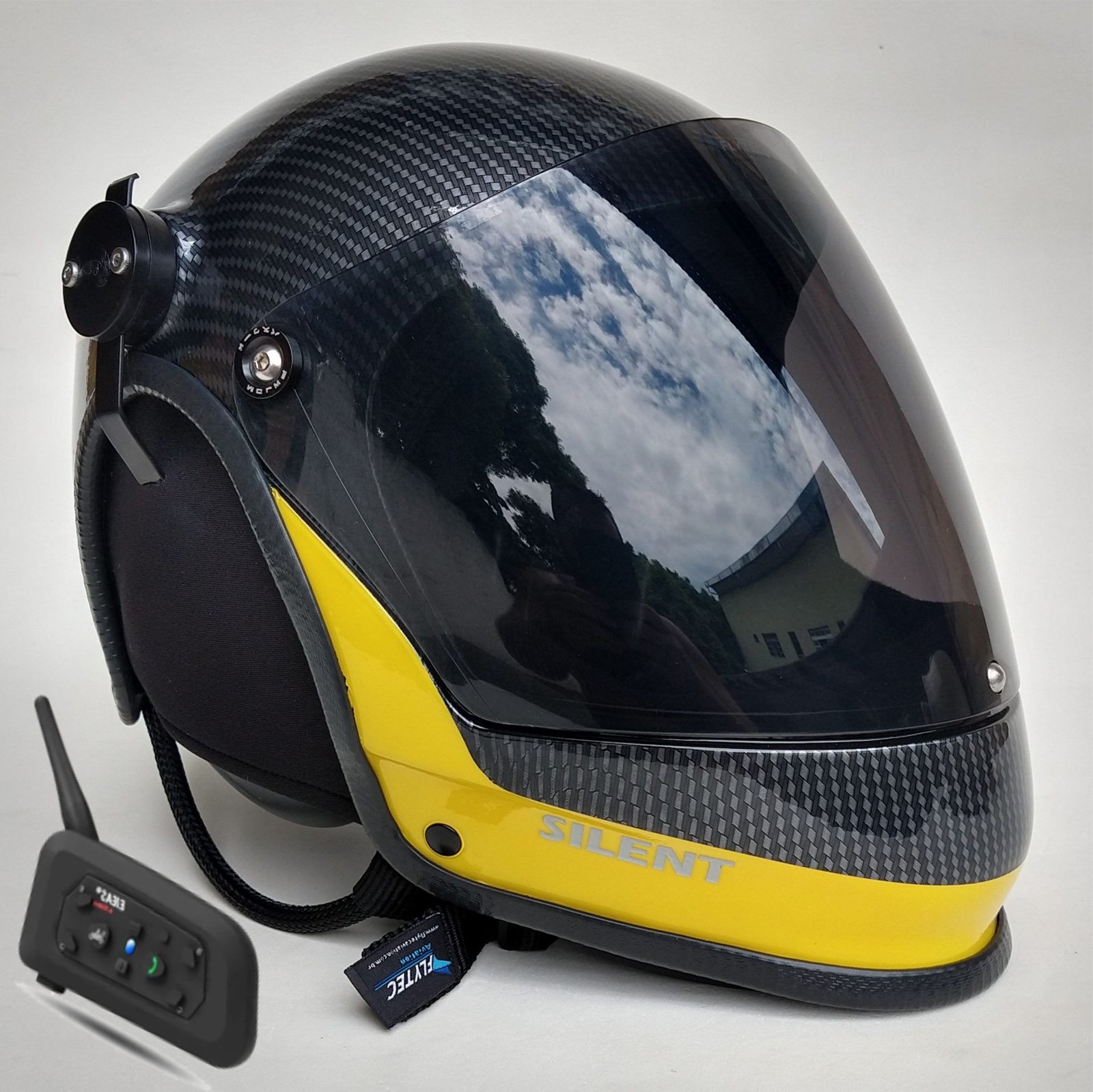 CAPACETE SILENT FUL FACE COR CARBON COLORS COM INTERCOMUNICADOR BLUETOOTH V6 PRO E CABO PRA RADIO