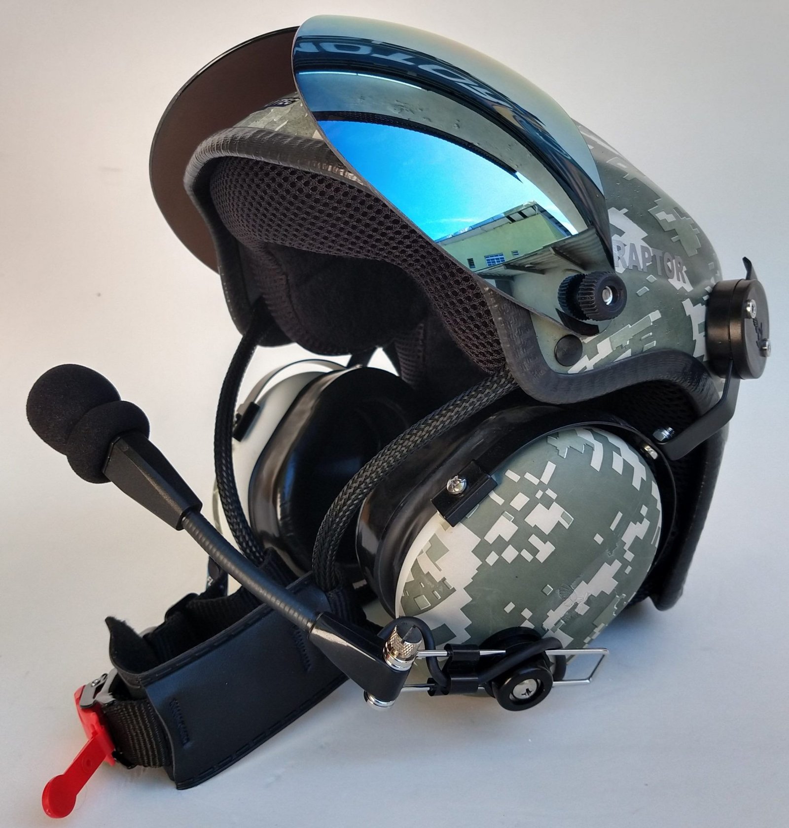 CAPACETE RAPTOR COMBAT FOREST COR CAMUFLADO COM VISEIRA AZUL IRIDIUM - Imagem 4