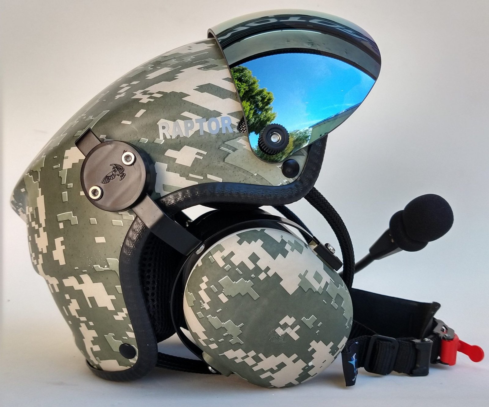 CAPACETE RAPTOR COMBAT FOREST COR CAMUFLADO COM VISEIRA AZUL IRIDIUM - Imagem 2