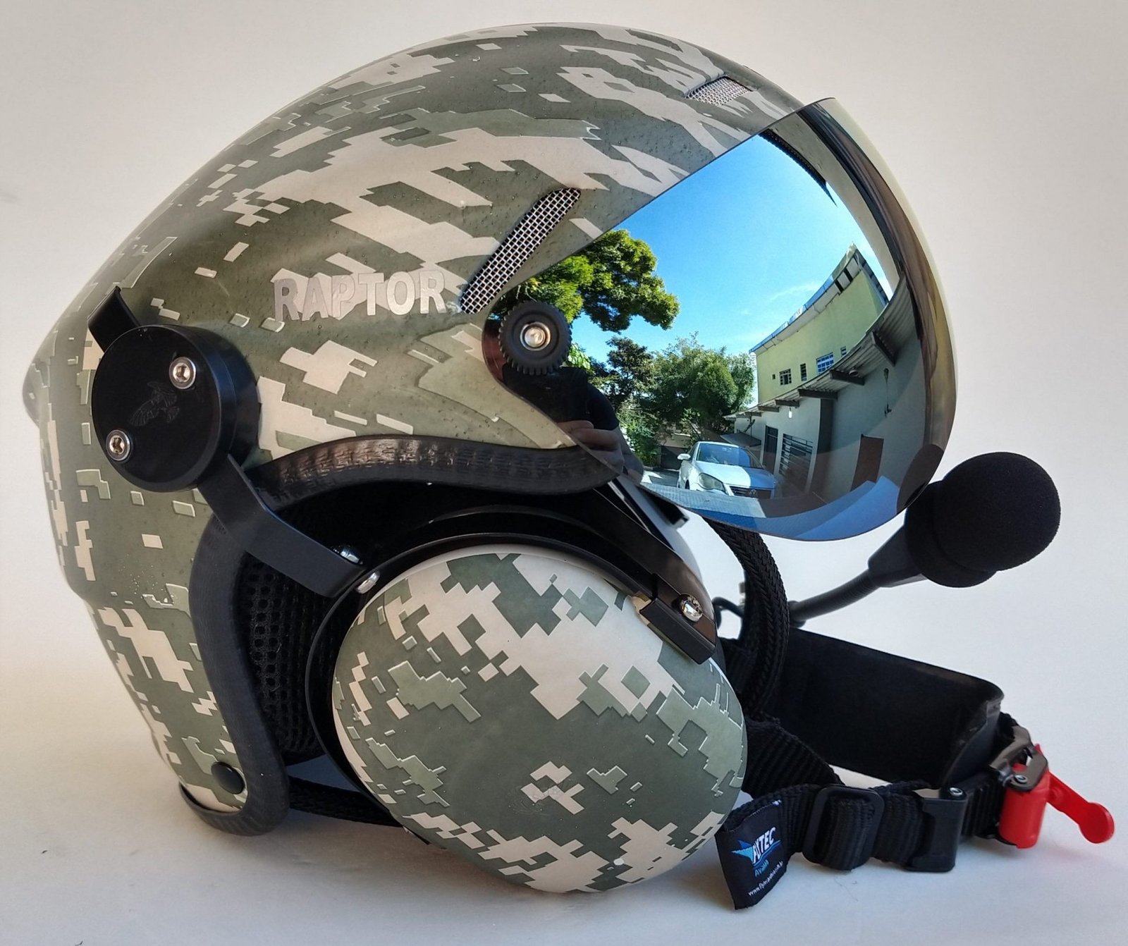 CAPACETE RAPTOR COMBAT FOREST COR CAMUFLADO COM VISEIRA AZUL IRIDIUM - Imagem 3