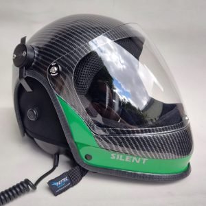 CAPACETE SILENT FULL FACE COR FIBRA DE CARBONO COM FAIXAS VERDE E VISEIRA TRANSPARENTE