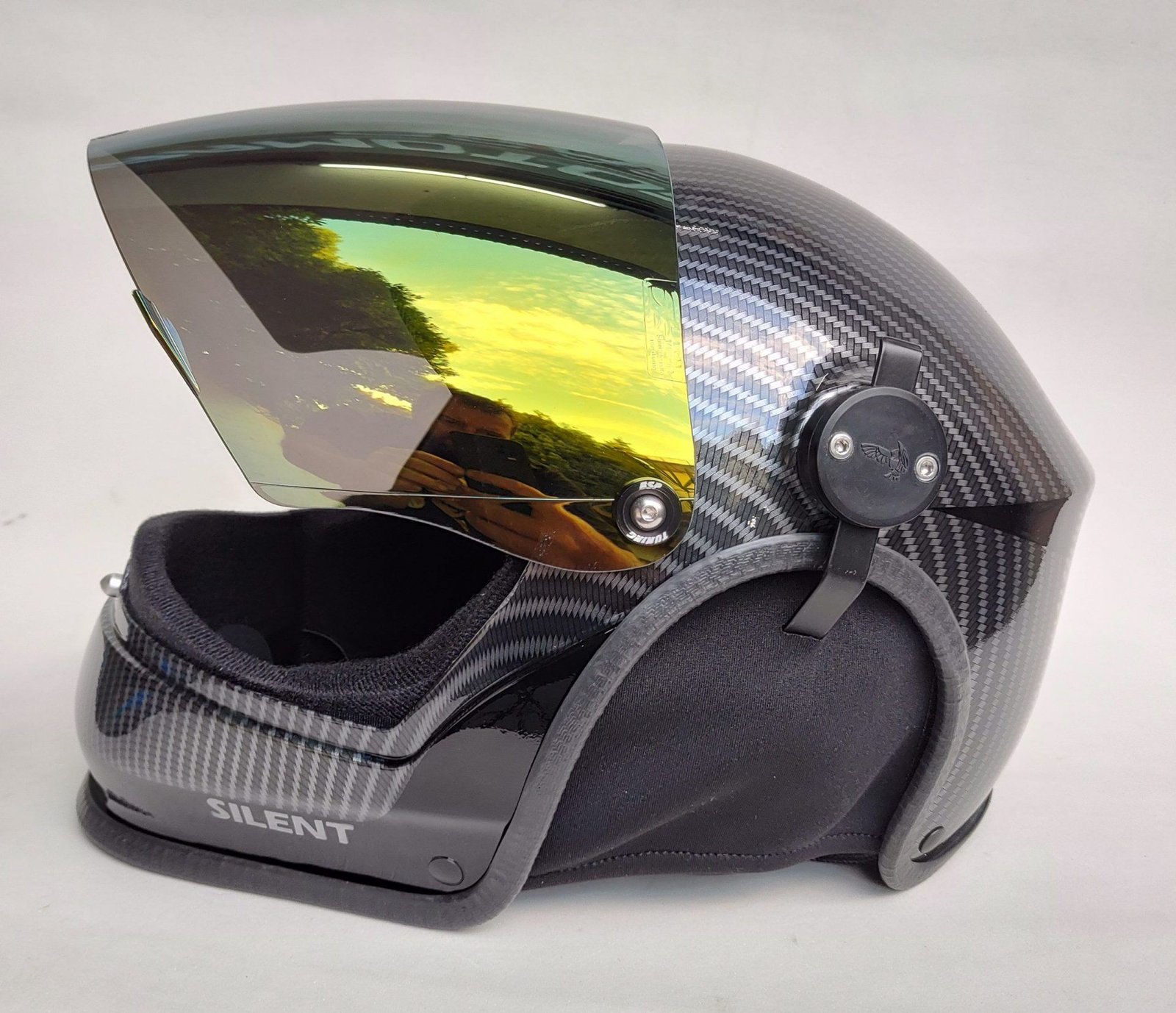 CAPACETE SILENT FUL FACE COR CARBON COLORS COM INTERCOMUNICADOR BLUETOOTH V6 PRO E CABO PRA RADIO - Imagem 22