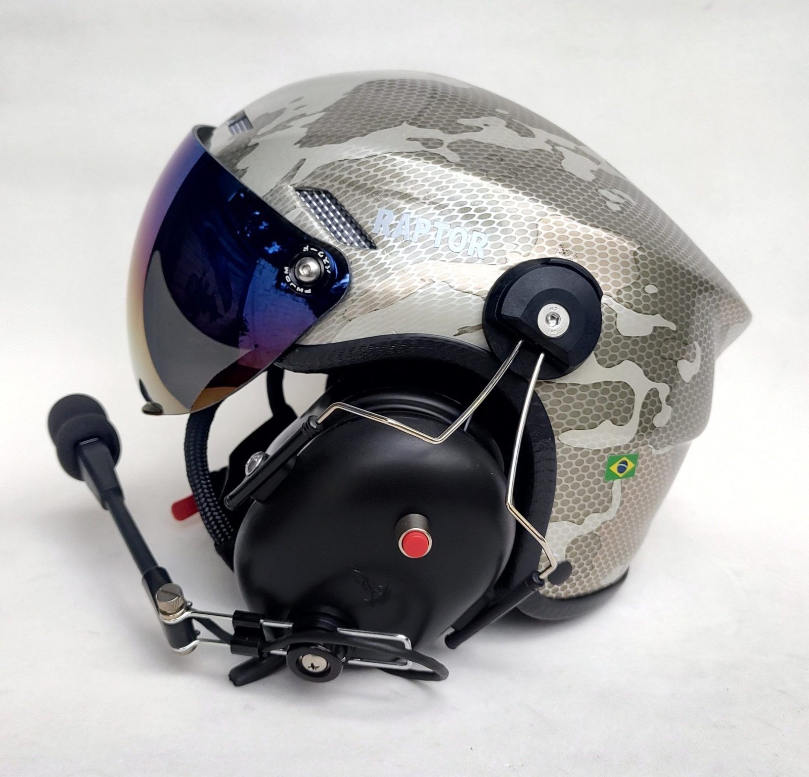 CAPACETE RAPTOR COMBAT DESERT COR CAMUFLADO COM VISEIRA AZUL IRIDIUM