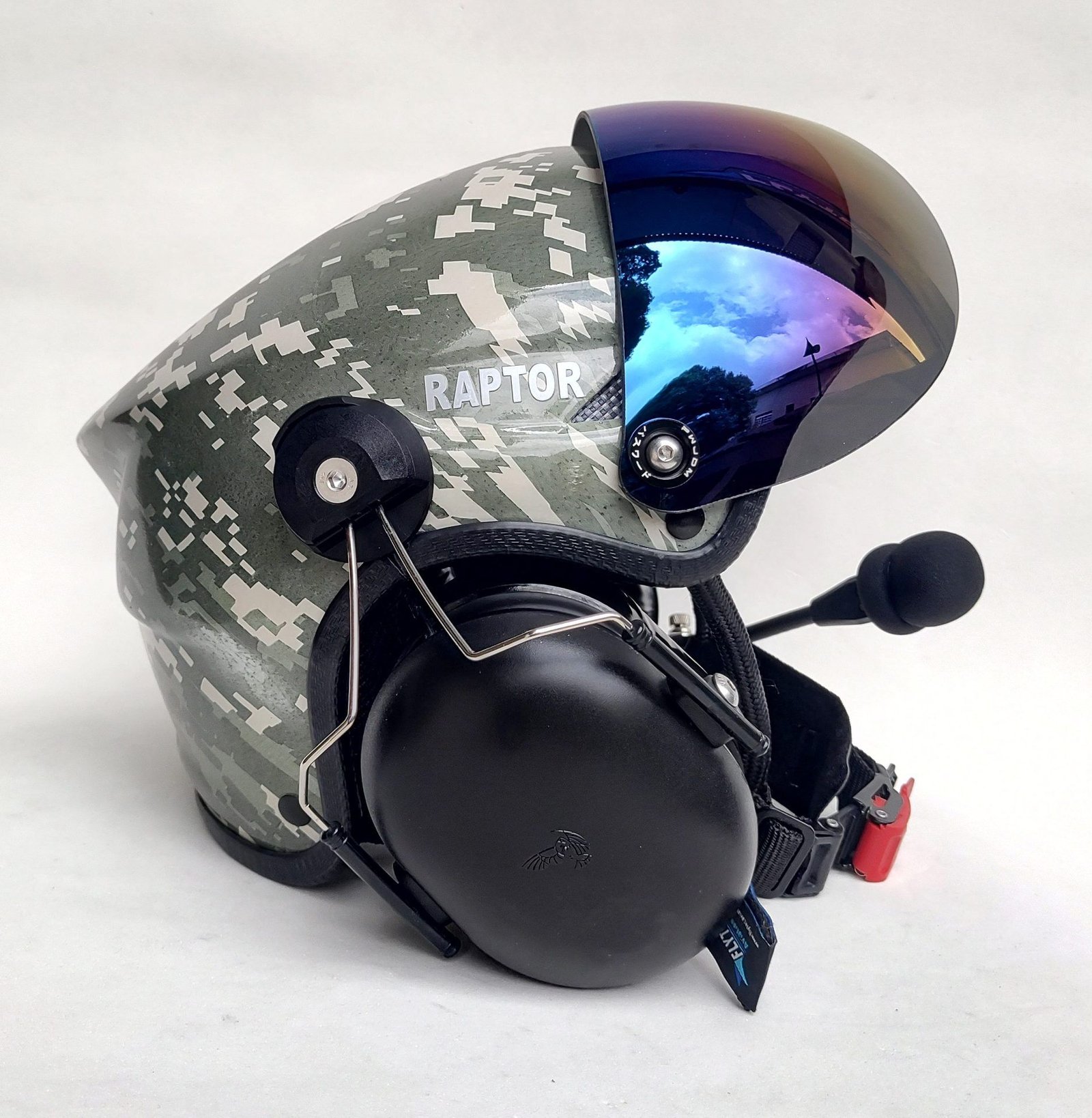 CAPACETE RAPTOR COMBAT FOREST COR CAMUFLADO COM VISEIRA AZUL IRIDIUM - Imagem 11