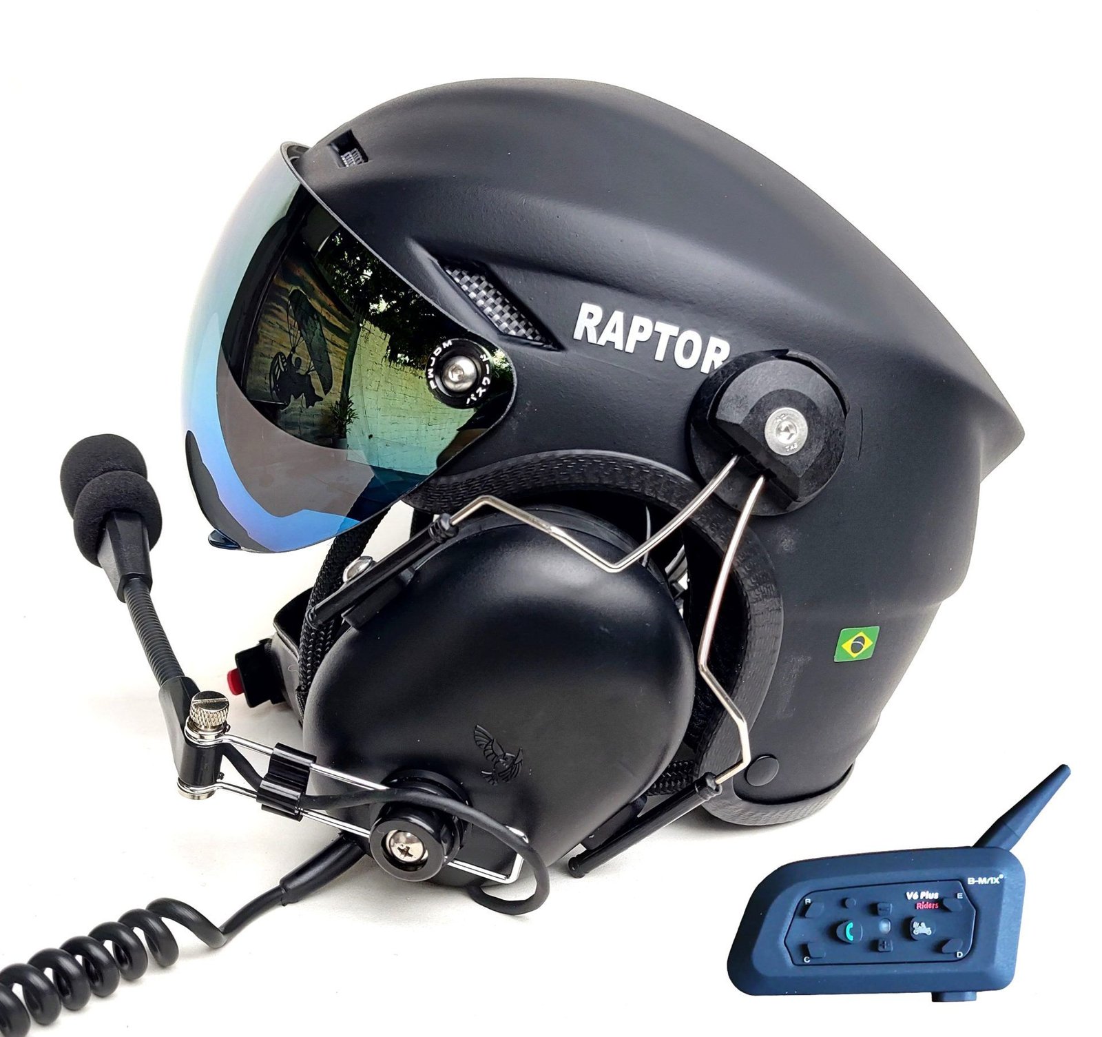 CAPACETE RAPTOR COM SISTEMA BLUETOOTH INTERCOMUNICADOR V6 PLUS E CABO PRA RÁDIO