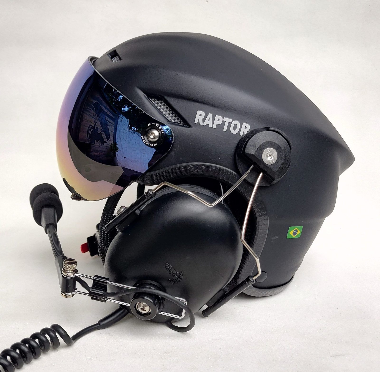 CAPACETE RAPTOR COR PRETO FOSCO COM VISEIRA MODELO TOP GUN E SISTEMA DE PRENDER A FONIA MODELO TIPO 3M