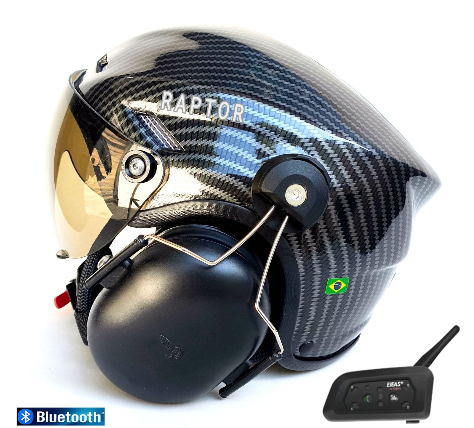 CAPACETE RAPTOR COM ABAFADOR DE RUÍDO E SISTEMA BLUETOOTH INTERCOMUNICADOR V6 PLUS SEM CONEXÃO PRA RÁDIO
