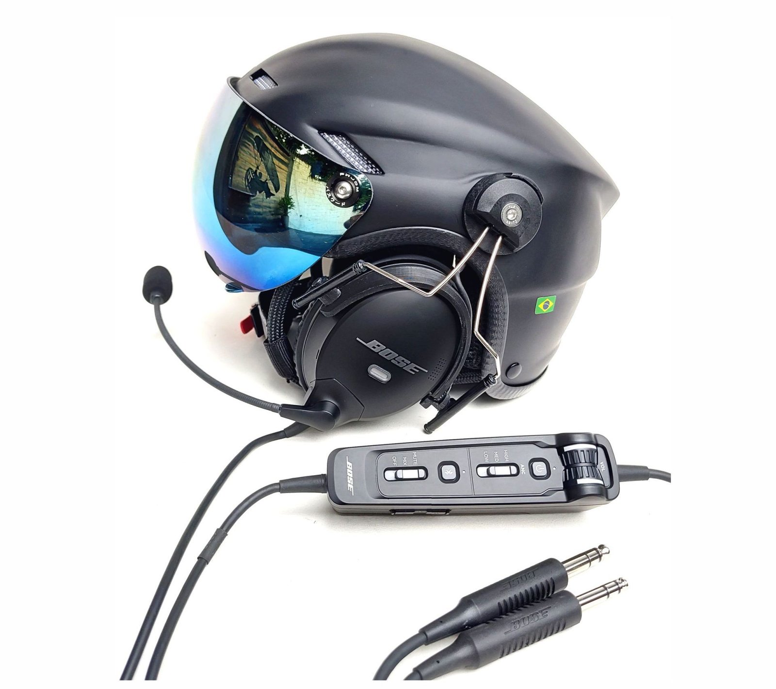 CAPACETE RAPTOR COM FONIA BOSE A30 BLUETOOTH DUAL PLUG PARA AVIAÇÃO.