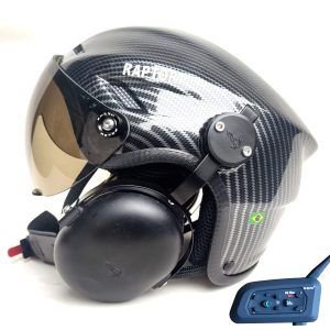CAPACETE RAPTOR COM ABAFADOR DE RUÍDO E SISTEMA BLUETOOTH INTERCOMUNICADOR V6 PLUS SEM CONEXÃO PRA RÁDIO