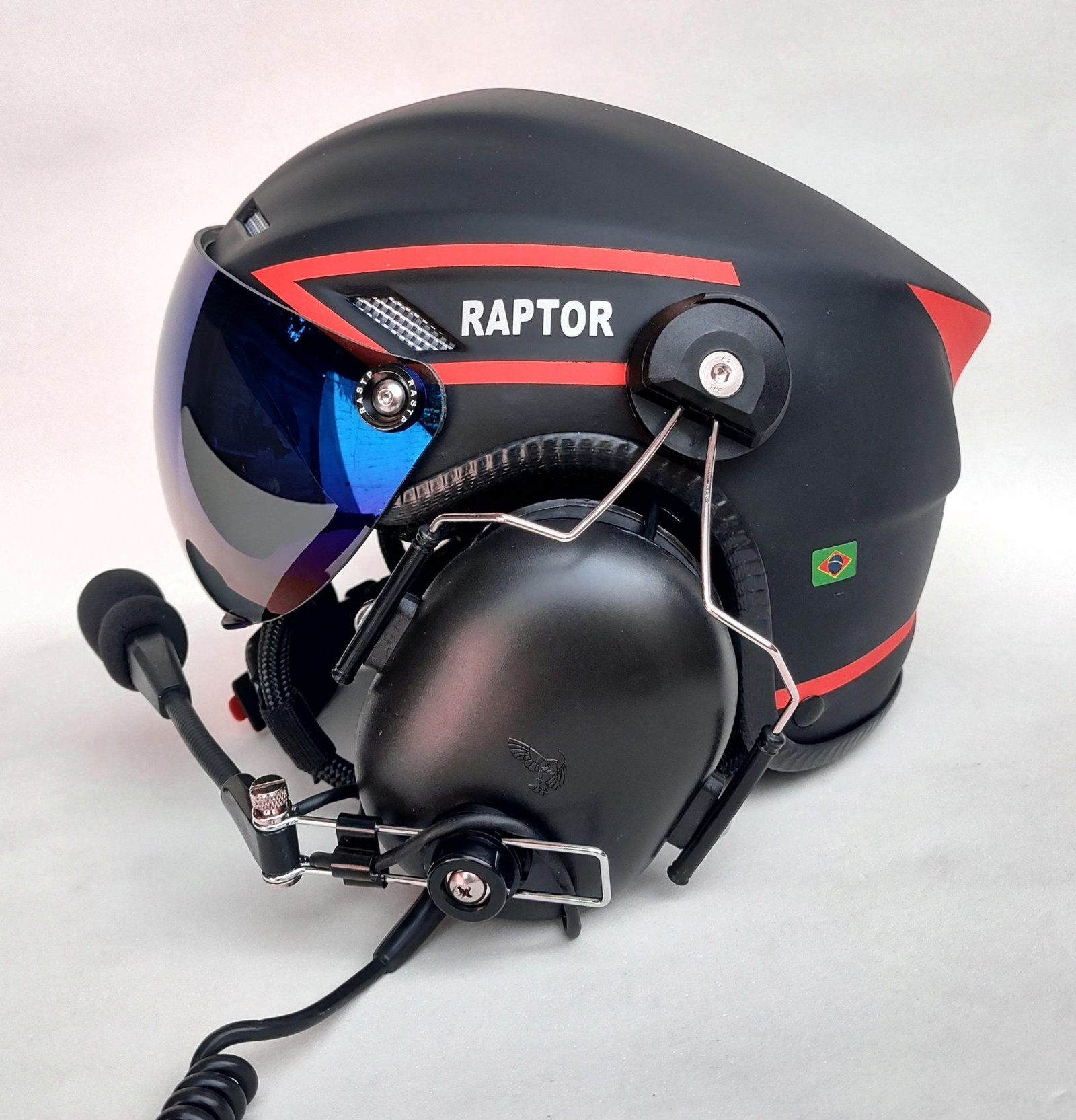 CAPACETE RAPTOR PLUS PINTURA PRETO FOSCO COM FAIXAS VERMELHO
