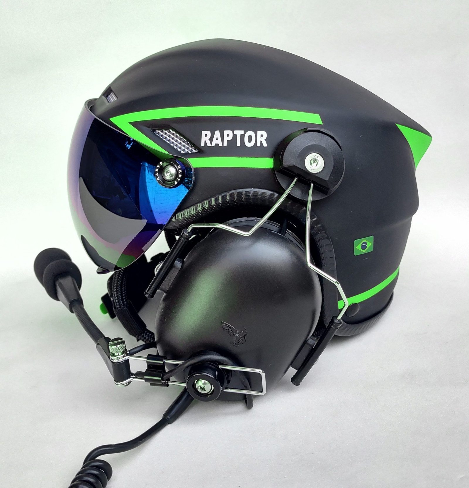 CAPACETE RAPTOR PLUS PINTURA PRETO FOSCO COM FAIXAS VERDE