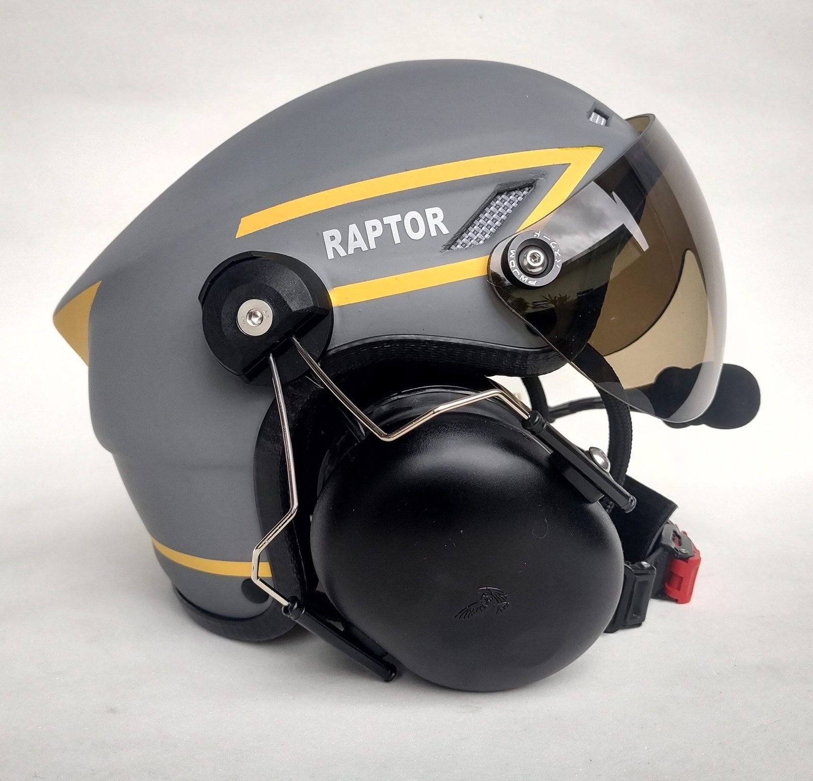 CAPACETE RAPTOR PLUS PINTURA CINZA FOSCO COM FAIXAS AMARELO - Imagem 6