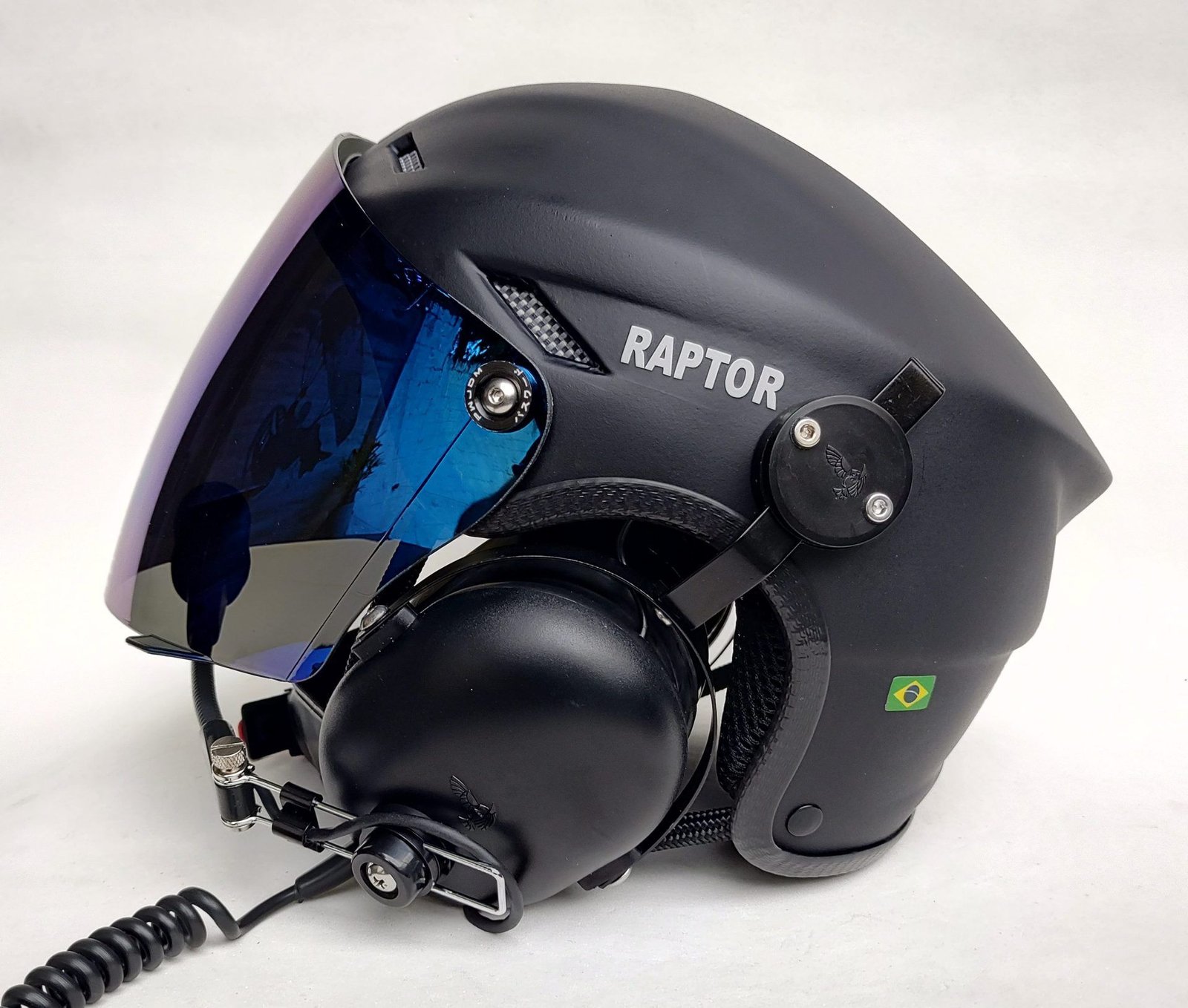 CAPACETE RAPTOR COR PRETO FOSCO COM VISEIRA MODELO FULL FACE E SISTEMA DE PRENDER A FONIA MODELO FLYTEC