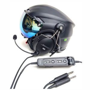 CAPACETE RAPTOR COM FONIA BOSE A30 BLUETOOTH DUAL PLUG PARA AVIAÇÃO.