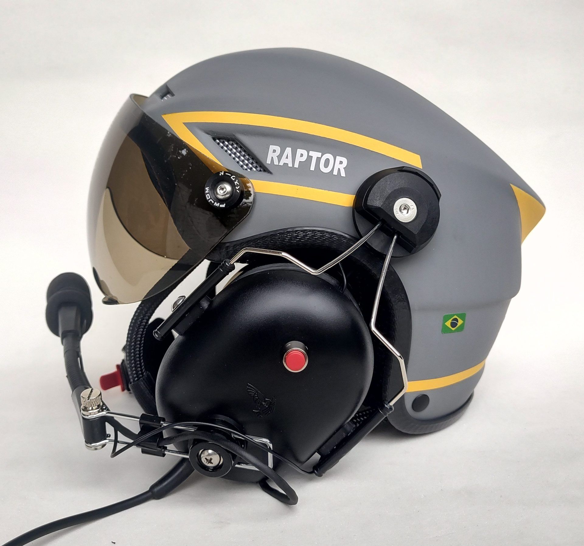 CAPACETE RAPTOR PLUS PINTURA CINZA FOSCO COM FAIXAS AMARELO